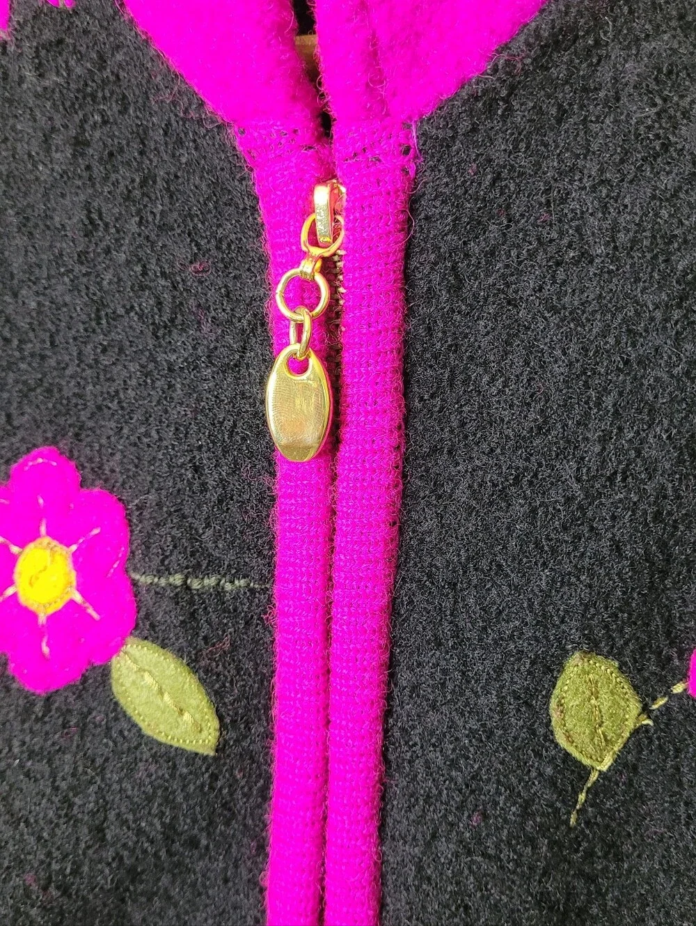 Lisa Internantional Boiled Wool Floral Cardigan Sweater